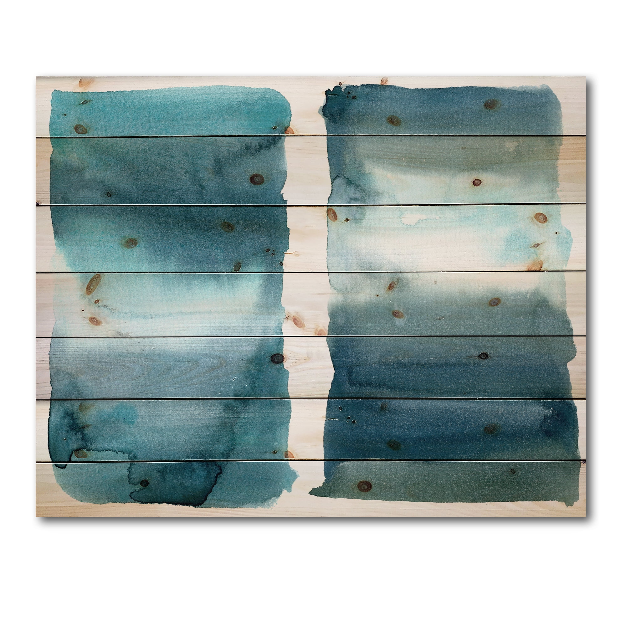 Designart 'Abstract Impression Ocean Blue Aquatic I' Modern Print on Natural Pine Wood
