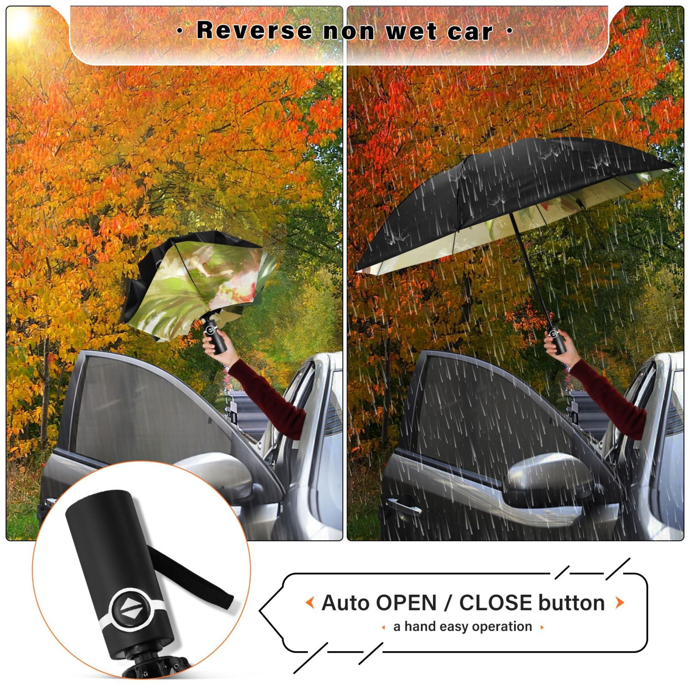 Hummingbird and Hibiscus Extra Large Automatic Umbrella, UV Protection, Waterproof, Auto Open and Close