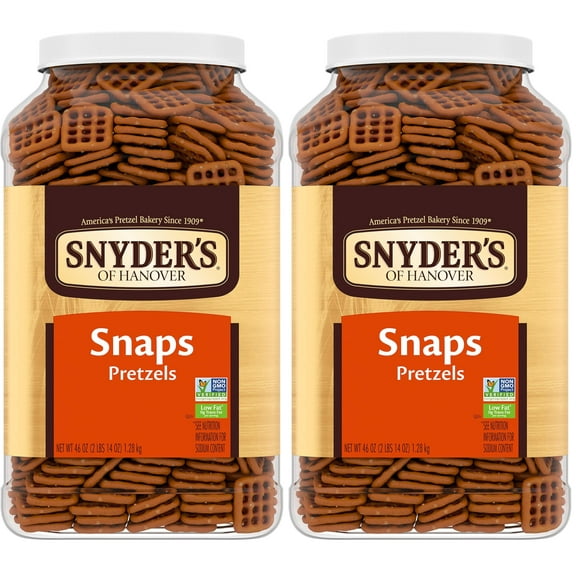 2 x - Snyder's of Hanover Pretzel Snaps, 46 Oz Canister (Pack of 2)