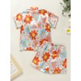 thumbnail image 3 of Bagilaanoe 2pcs Little Girl Short Pants Set Floral Print Short Sleeve Shirts Tops + Shorts 1T 2T 3T 4T 5T 6T 7T Kids Casual Summer Outfits, 3 of 9