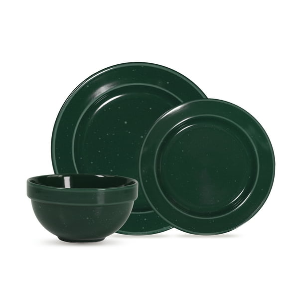 Mainstays Speckled 12Piece Round Stoneware Dinnerware Set, Green