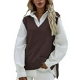 thumbnail image 2 of ZhenYing Fall Jackets for Women 2024, Women Casual Sleeveless V Neck Ribbed Knit Split Pullover Sweater Vest Blouse Tunic Sweaters for Women Brown, 2 of 4