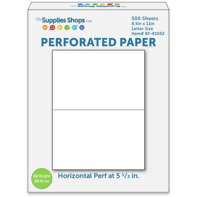 Papier Perforé, Perforation à 5 1/2 Pouces, Horizontal sur Blanc Papier à Copies Format Lettre 20# (Rame de 500)