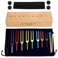 thumbnail image 1 of Juego de 9 Diapasones de Colores con Martillo y Caja de Madera para Meditación, Yoga y Relajación., 1 of 5