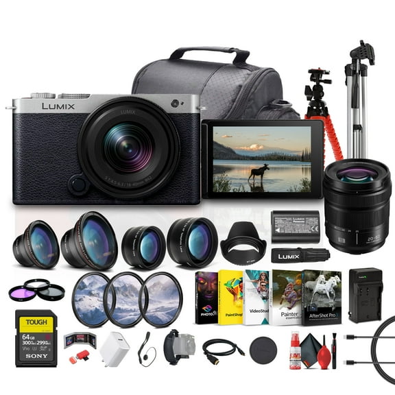 Panasonic Lumix S9 Full Frame Mirrorless Camera with 18-40mm f/4.5-6.3 Lens, Compact, Lightweight (Silver) (DC-S9NK)   Panasonic 20-60mm Lens   64GB Memory Card   Telephoto Lens   More