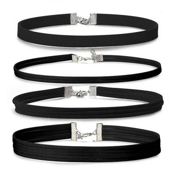 Fashionable Collection of 4 Black Choker Necklaces Delicate Neck Jewelry Charm