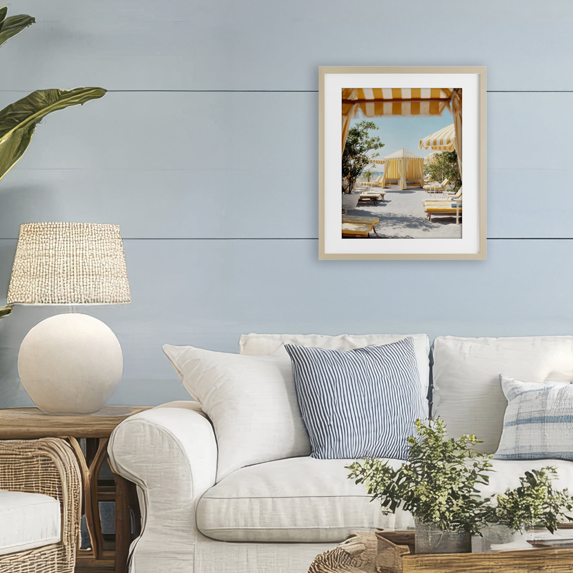 Stupell Industries Yellow Striped Beach Cabanas Birch Framed Print Under Glass, design by Franklyn Gregory