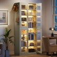 thumbnail image 5 of Fnova 66.93" Bookcase with Doors, 8 Tier Storage Cabinet with LED Lights for Living Room, Bedroom, Study, Gray, 5 of 14
