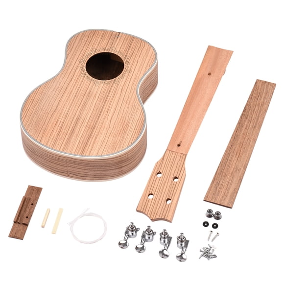 Riwcyla 26 Inch Ukulele DIY Kit Tenor Ukelele 4 String Hawaii Guitar DIY Set Zebra Wood Panel Rosewood Fingerboard with Pegs Strings Nut End Pin Screws
