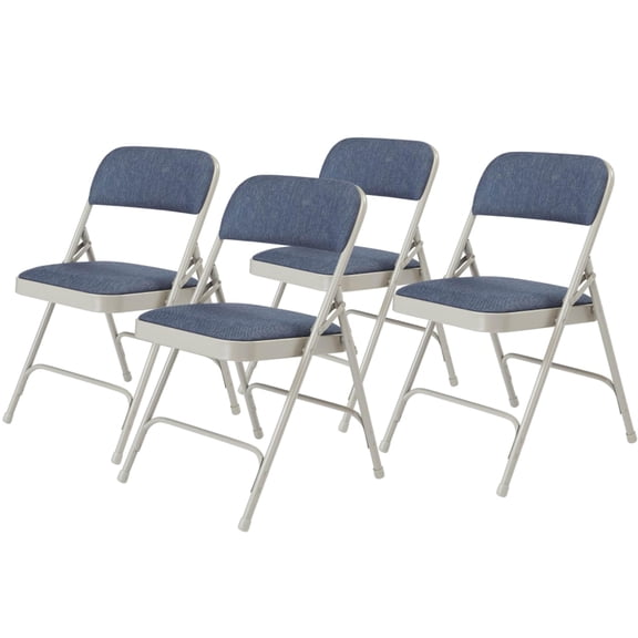 Pemberly Row 29.5" Metal Premium Folding Chair in Blue/Gray (Set of 4)