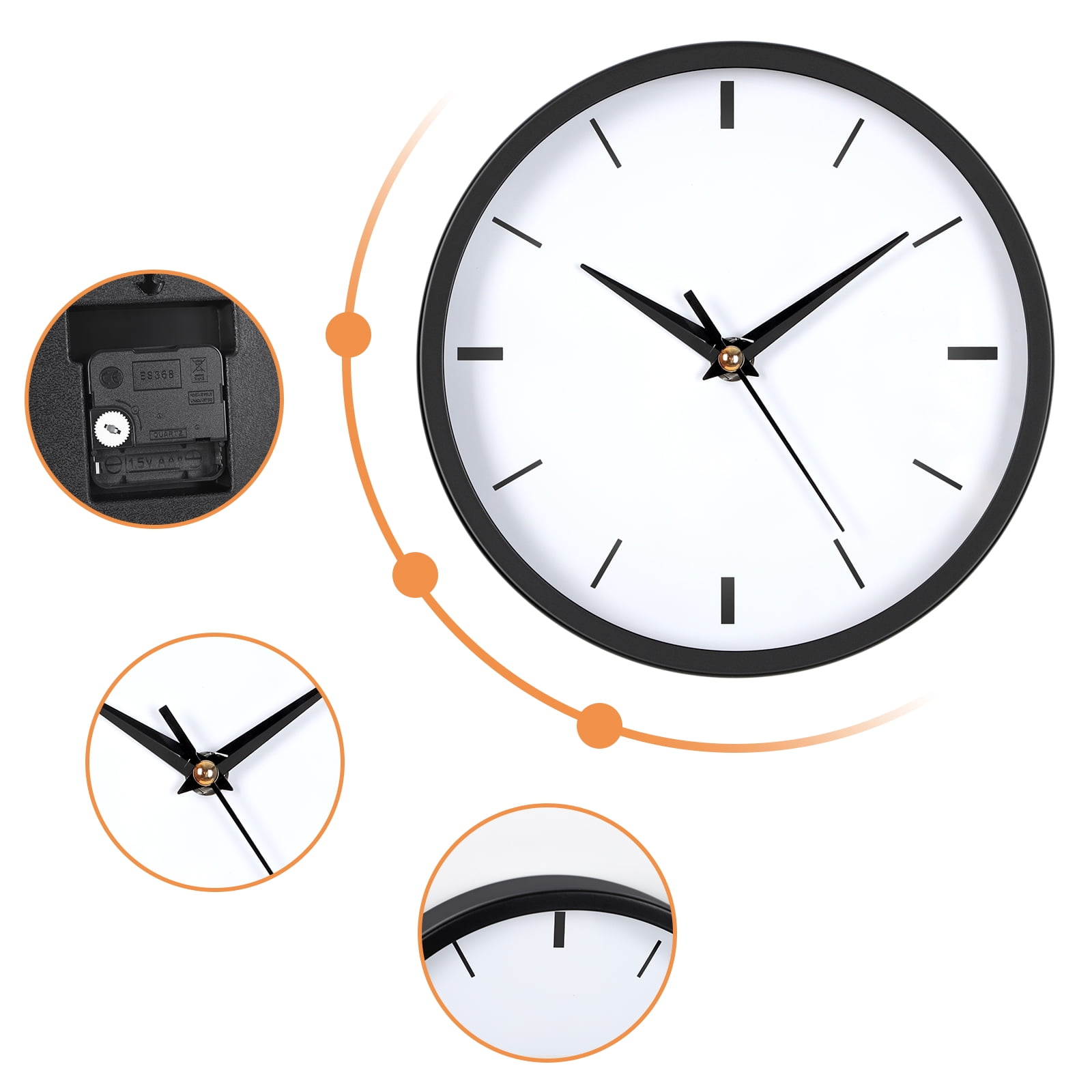Stainless steel wall clock for bedroom living room black