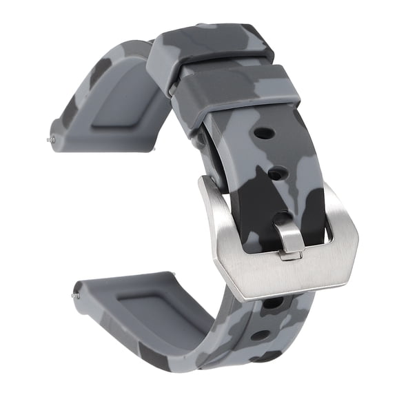Uxcell Silicone Watch Bands 20mm Width Waterproof Quick Release Rubber Watch Bands with Silver Buckle for Men Women, Camo Gray