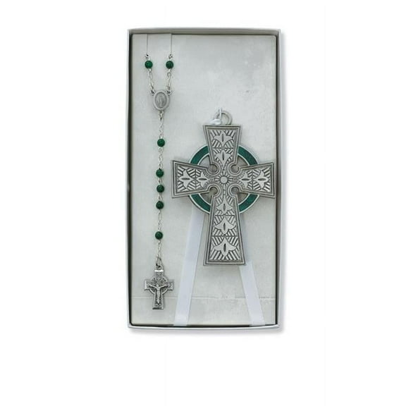McVan BS38 3 mm Celtic Crib Cross & Rosary Set - Green