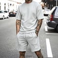 thumbnail image 2 of Hearthz Mens Short Sets 2 Piece Outfits Waffle Knit Men's Shirt and Shorts Set Athletic Short Sleeve Summer Tracksuits Casual Set Light Gray XL, 2 of 5