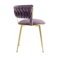 thumbnail image 3 of Elegant Velvet Fabric Dining Chair Set of 2 with Woven Backrest, Upholstered Back Stool with Metal Golden Legs and Anti-slip feet, Vanity Chair for Bedroom Living Room Dining Room, Purple, 3 of 8