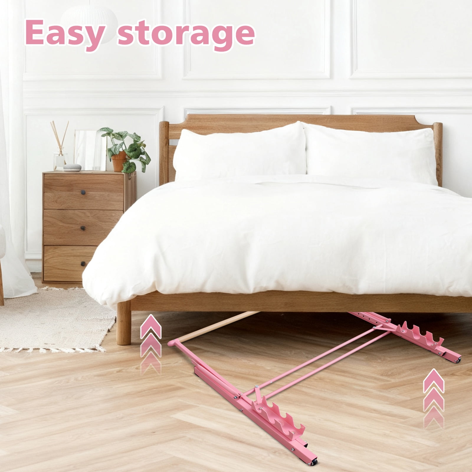 Solid Wood Ballet Barre 3.5FT with Adjustable Height 31.5-39.5 Inches, Portable Dance Practice Barre with Wheels for Home, Studio, Adjustable, Pink