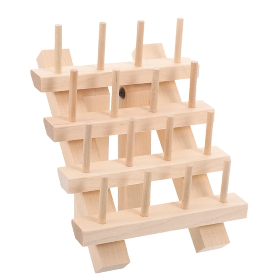MLINS Wood Thread Holder Sewing Rack Kit with Embroidery Bobbins Organizer for Beginner Stitching Machine in Khaki