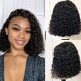 thumbnail image 6 of Luniquz 14 Inch Short Bob Wigs Deep Wave Lace Frontal Human Hair Wigs Brazilian Virgin Human Hair Wigs for Black Women Glueless Pre Plucked with Baby Hair Natural Black 150% Density, 6 of 9