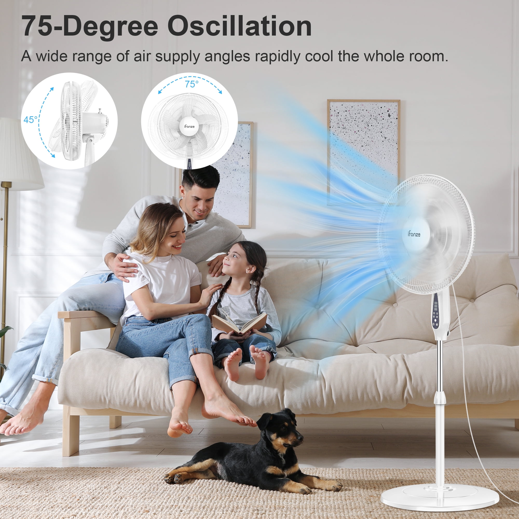 16" Pedestal Fan with Remote, 3-Speed Oscillating Fan, Adjustable Height and Tilt, 40"- 46" Electric Cooling Portable Fan for Home Office Bedroom Use
