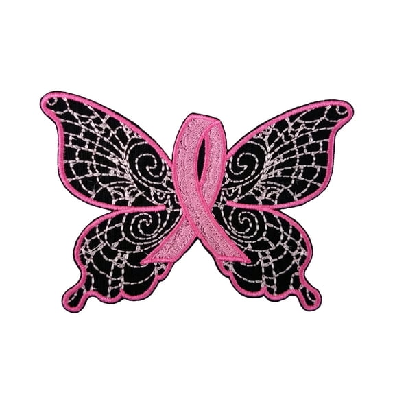 Breast Cancer Awareness Butterfly Embroidered Sew/Iron On Patch