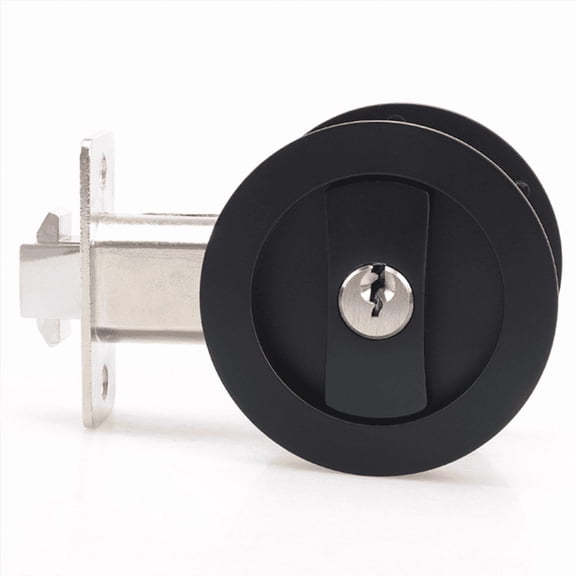 Sliding Pocket Door Lock Black Privacy Round Hardware Contemporary with Keys