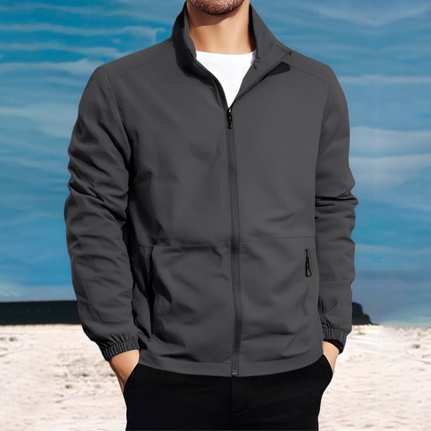 Light Jackets for Men with Zipper Pockets Zip Up Stand Collar Golf
