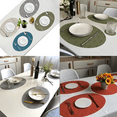 thumbnail image 4 of Manteles individuales resistentes al calor de vinilo tejido ovalado de bambú de imitación, manteles lavables para mesa de cocina, 4 of 5