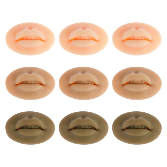 Ghojet 9pcs 3D Silicone Lips Reusable Silicone Practice Lips with Teeth Soft Silicone Fake Skin Lips for Tattoo Artists and Beginners Permanent Makeup Tattoo Practice