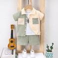 thumbnail image 1 of PatPat Toddler Boy 3pcs Textured Lapel Shirt and Solid Tee and Shorts Set, 1 of 7