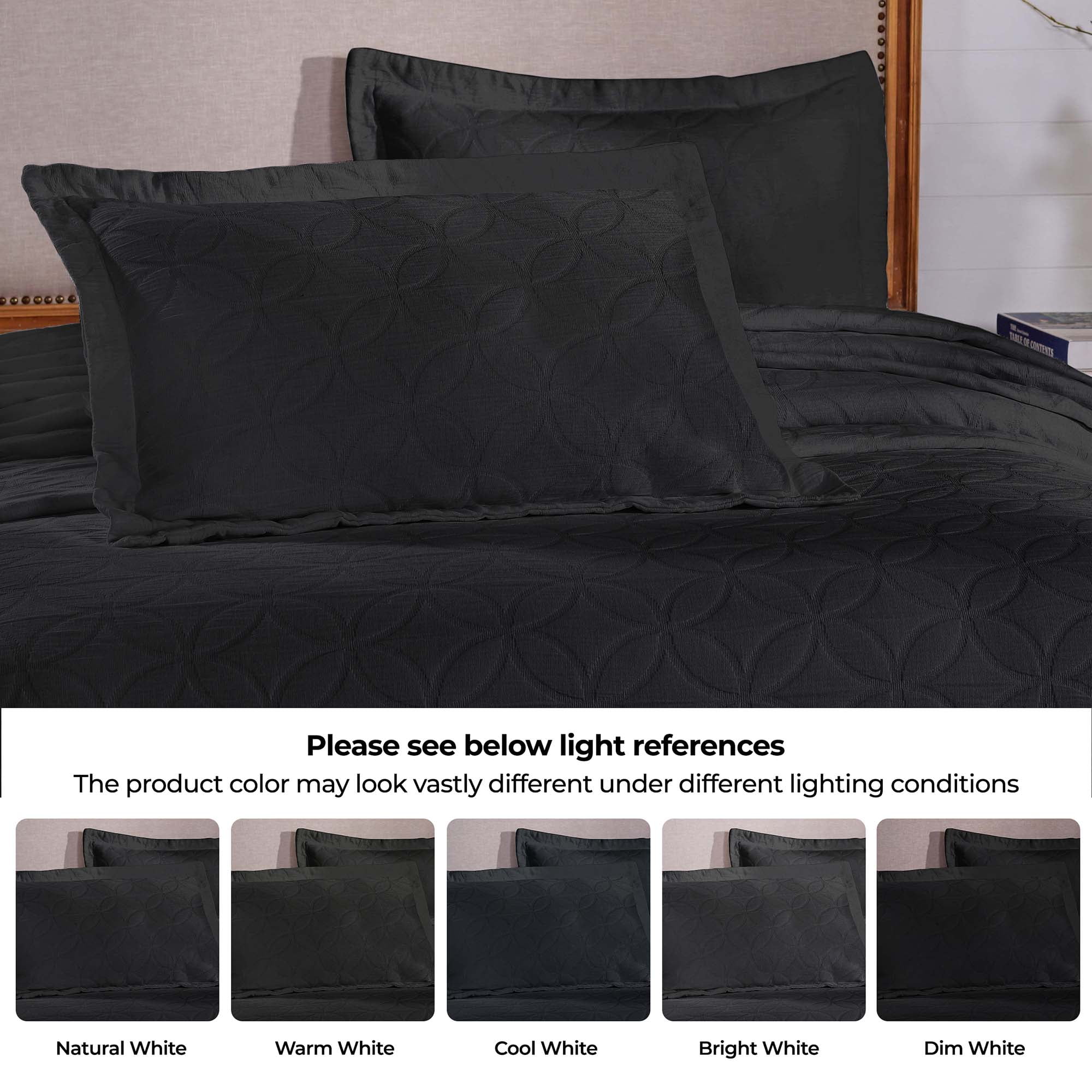 Superior 3-Piece Serenity Cotton Matelasse Black Bedspread Set, Full