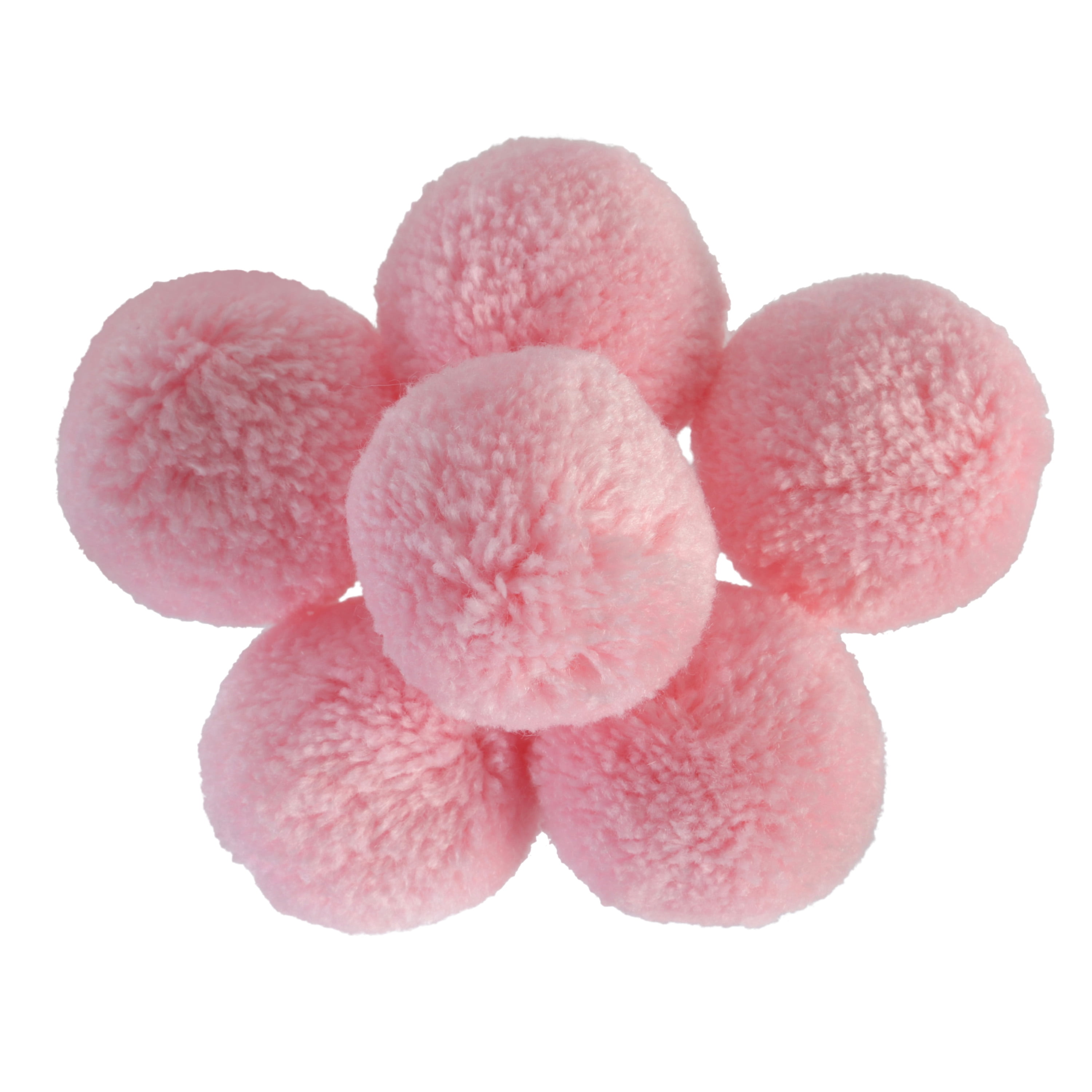 Offray Pink, Acrylic Yarn Pom-Poms, 6 Count, Size: 1 1/2" Diameter, Hand Made