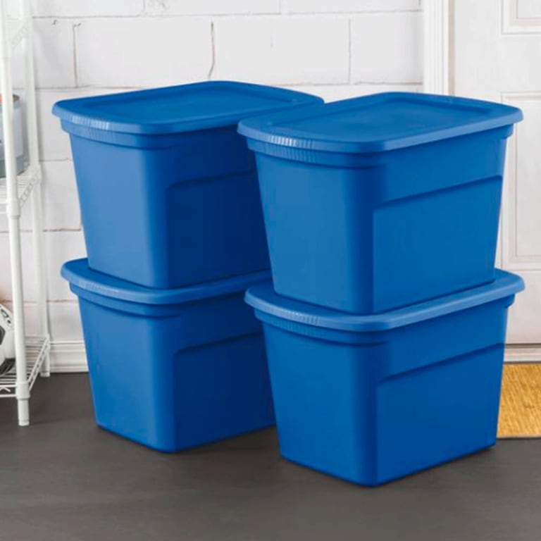 Sterilite 18 Gallon Storage Tote, Stackable Plastic Storage Containers with  Lids to Organize Clothes in Closet, Basement, Blue (16 Pack)