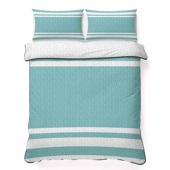 Twin XL Quilt Set, Modern White and Teal Stripes Lightweight Quilt Sets Summer Comforter Coverlets with 2 Pillow Shams, Minimalist Art Breathable 3 Piece Bedding Set for All Seasons