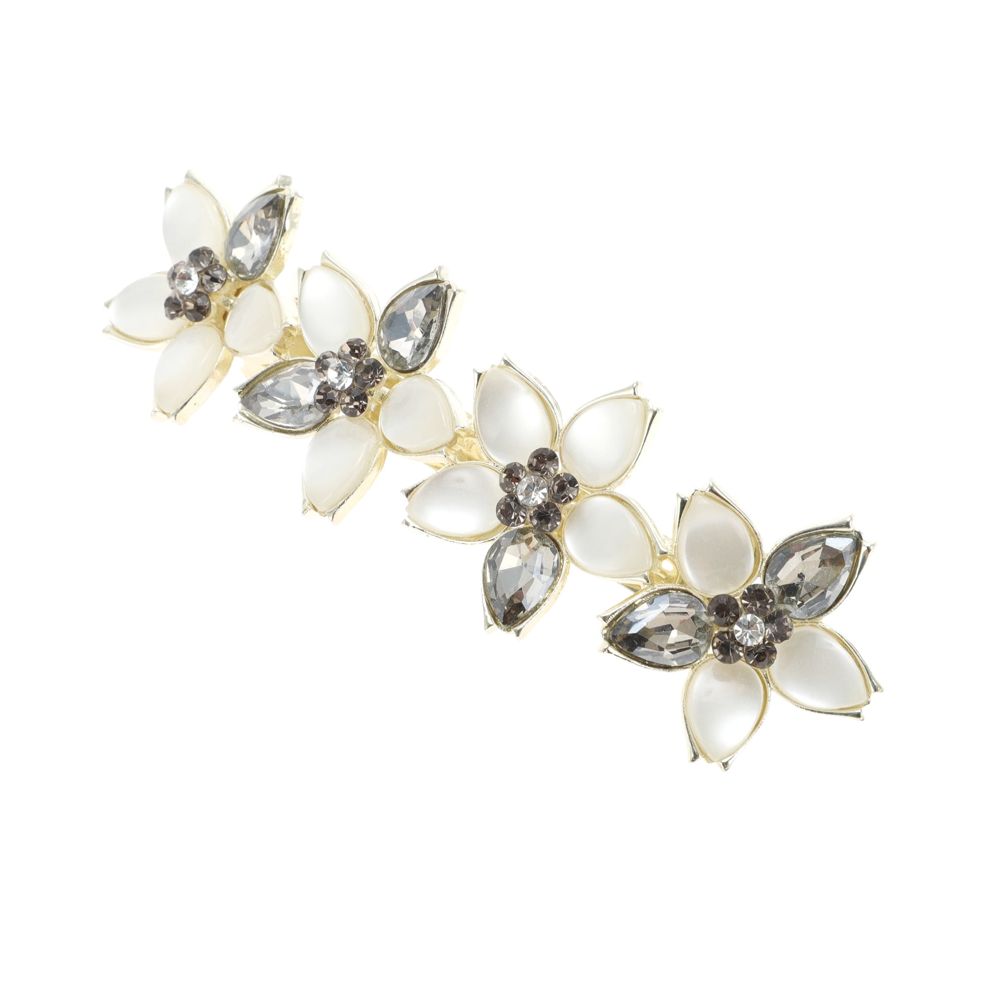 Unique Bargains Rhinestone Flower French Barrette Hair Clips Gold, Pink, Gray