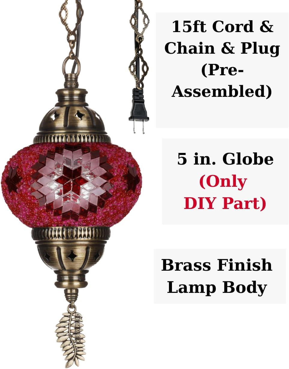 DEMMEX DIY Turkish Mosaic Plug-in Hanging Lamp Kit – NO Grout or Plaster, Beginner-Friendly – Complete Tiffany Mosaic Glass Light-Making Craft Project Kit for Adults and Teens (Pink)