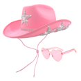 thumbnail image 1 of Sombrero de Vaquera YBHOMINE Brillante Blanco con Gafas de Sol en Forma de Corazón Rosas, 1 of 6
