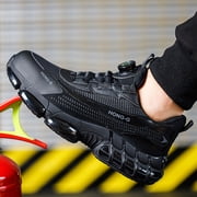 XQJ Steel Toe Shoes For Men Anti-Puncture Anti-Smash Work Boots Lightweight Work Safety Shoes Mens Air Cushion Work Sneakers Black Size 8 Comfortable Breathable