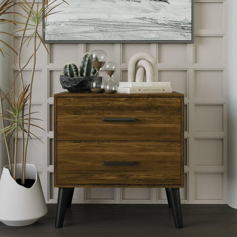 Castle Place Rustic 2-Drawer Wooden Nightstand, Brown photo 1