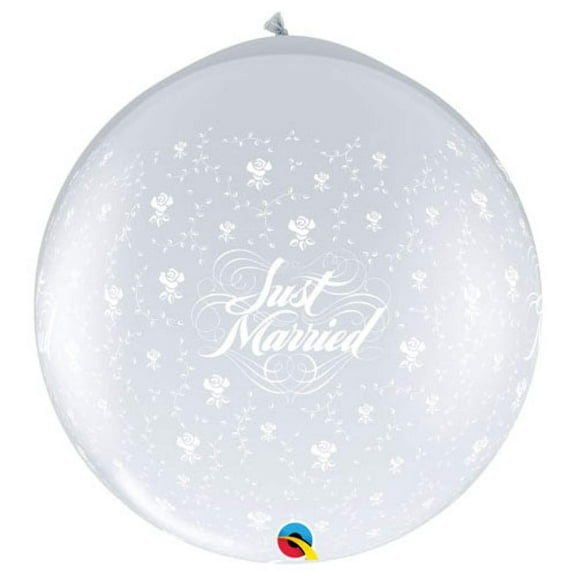 36 inch Qualatex Just Married Flowers-A-Round - Neck Up Latex Balloons (2 Pack) - Party Supplies Decorations