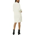 thumbnail image 3 of INSPIRE CHIC Women's Ribbed Hem Pullover Jumper V Neck Long Sleeve Knit Mini Sweater Midi Dress M White, 3 of 6