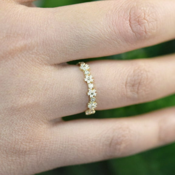 Sparkle Jewels 14K Yellow Gold Finish Cubic Zirconia Women's Flower Eternity Band Ring