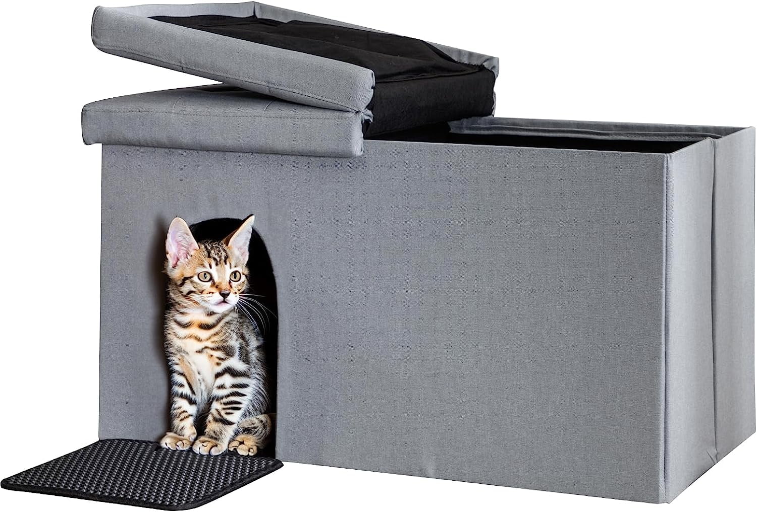 Cat Litter Box Enclosure Furniture Hidden, Linor 3 In 1 Cat Litter Box