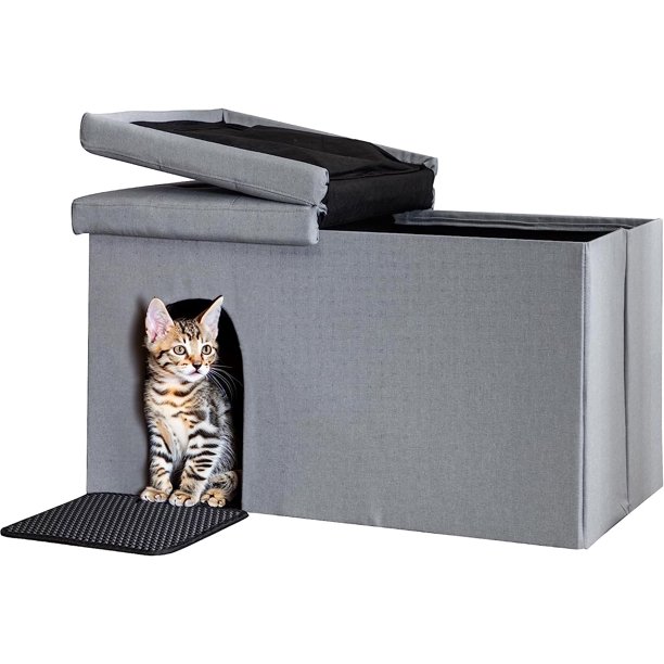 Cat Litter Box Enclosure Furniture Hidden, Linor 3 In 1 Cat Litter Box