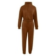 thumbnail image 5 of Elainilye Fashion Womens 2 Piece Outfits Tracksuit Casual Solid Color Half Zippered Long Sleeved Hoodie Pants Sports Set,Brown, 5 of 6
