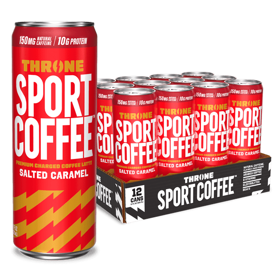 Throne Sport Coffee Salted Caramel Latte Coffee Drink, 10G Protein, 11 fl oz Can, 12 Count