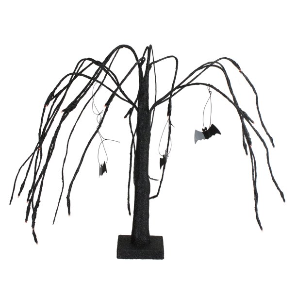 Northlight 24" Prelit Glitter Cascading Halloween Willow Tree with Bats