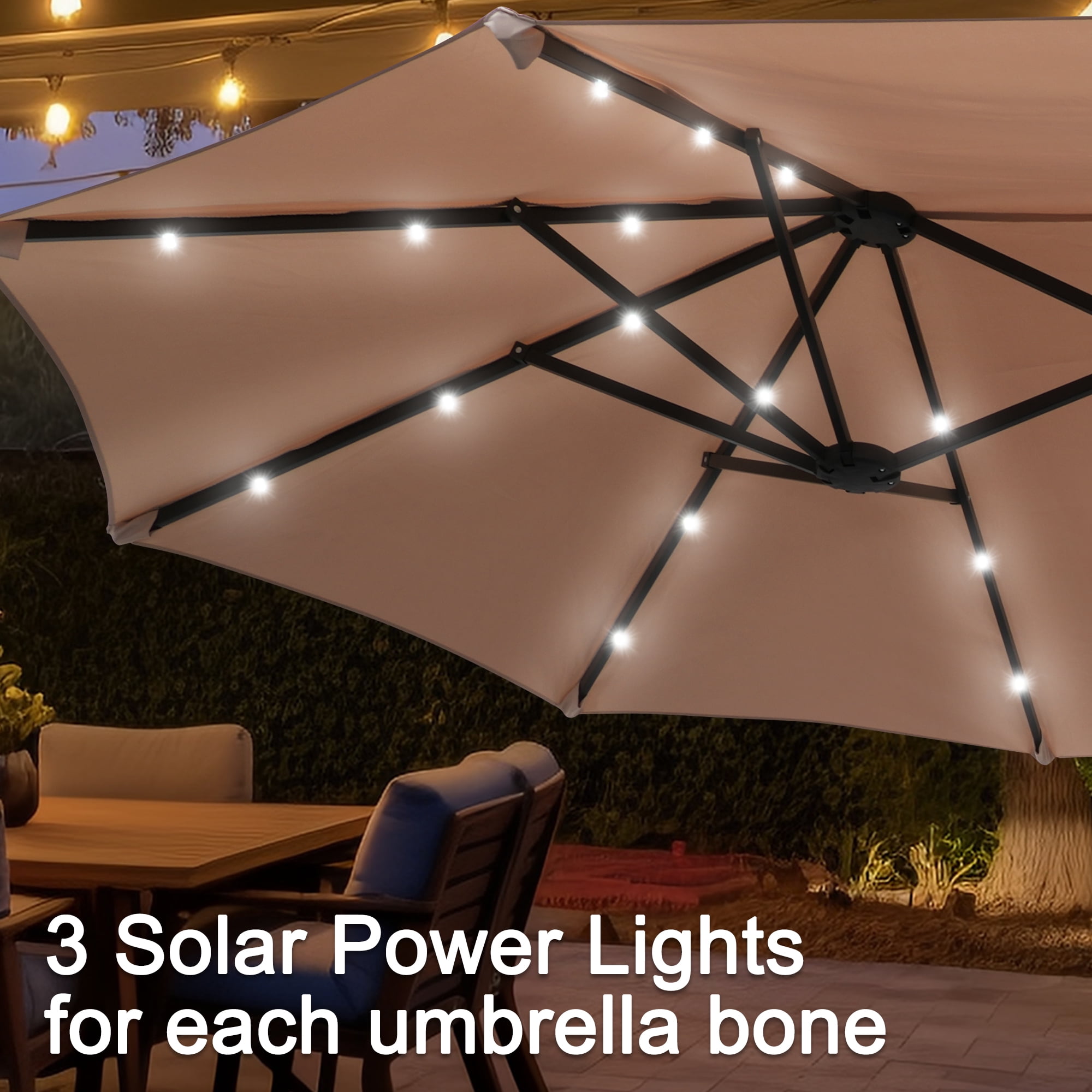 Autlaycil 13ft Rectangle Patio Umbrella with 36 Solar Lights for Pool, Yard, Market, Graden - Beige