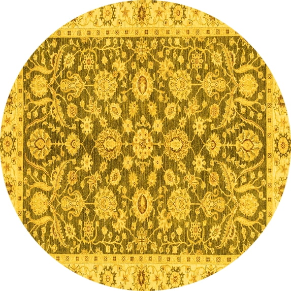 Ahgly Company Machine Washable Indoor Round Oriental Yellow Traditional Area Rugs, 6' Round