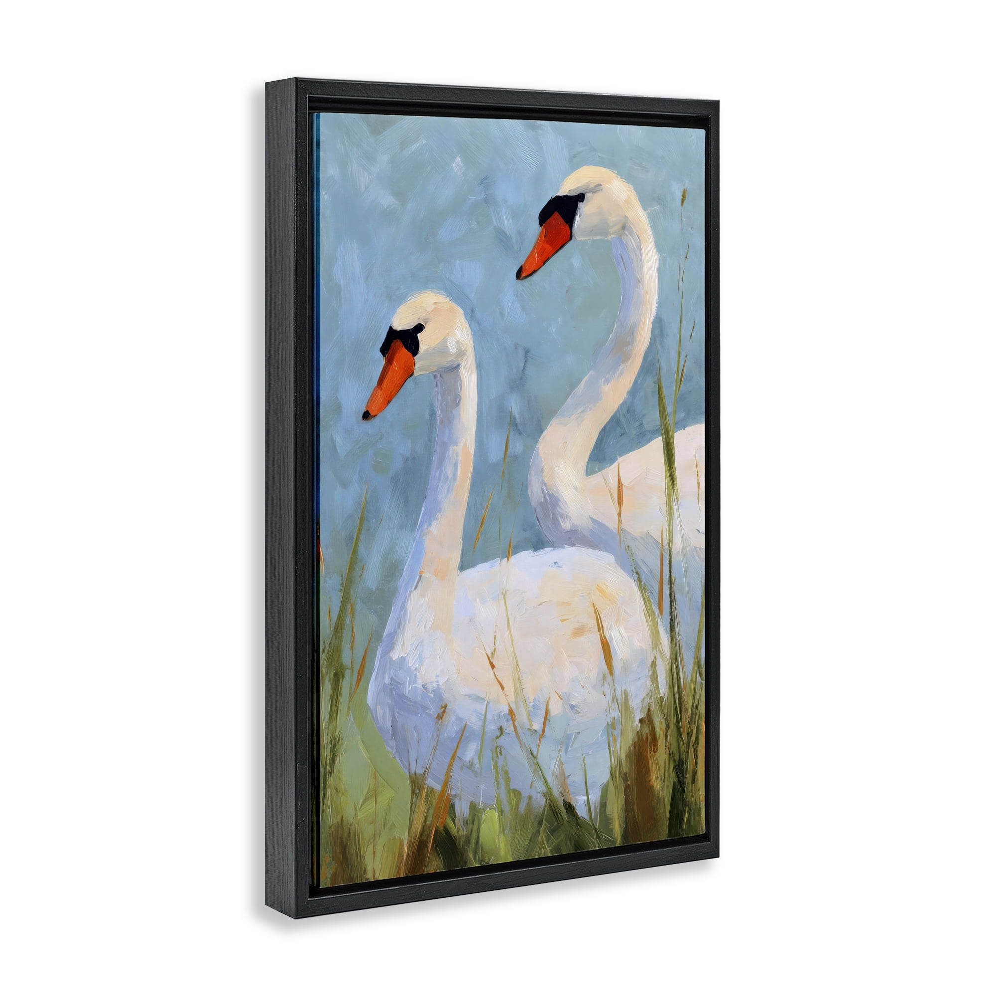 Stupell Industries Long Necks Swan Pear Black Framed Floater Canvas Wall Art, design by Petal Prints Design
