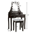 thumbnail image 3 of Costway Vanity Dressing Table Set w/ 10 Dimmable Bulbs Touch Switch Cushion Stool Brown, 3 of 11